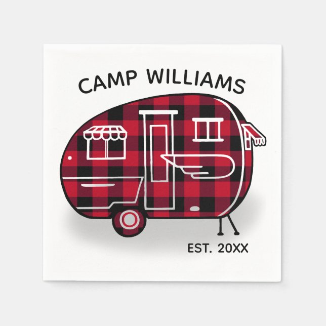Camper Rustic Red Buffalo Plaid Monogram Holiday Napkin (Front)