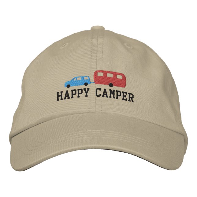 Camper Trailer and Car Happy Camper Embroidered Hat (Front)