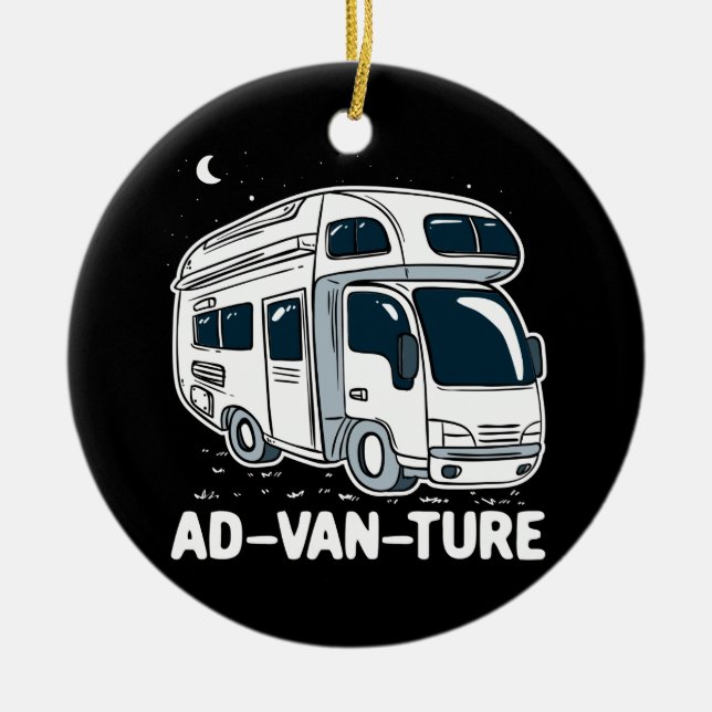 Camper Van Camping Adventure Gag Ceramic Tree Decoration (Front)