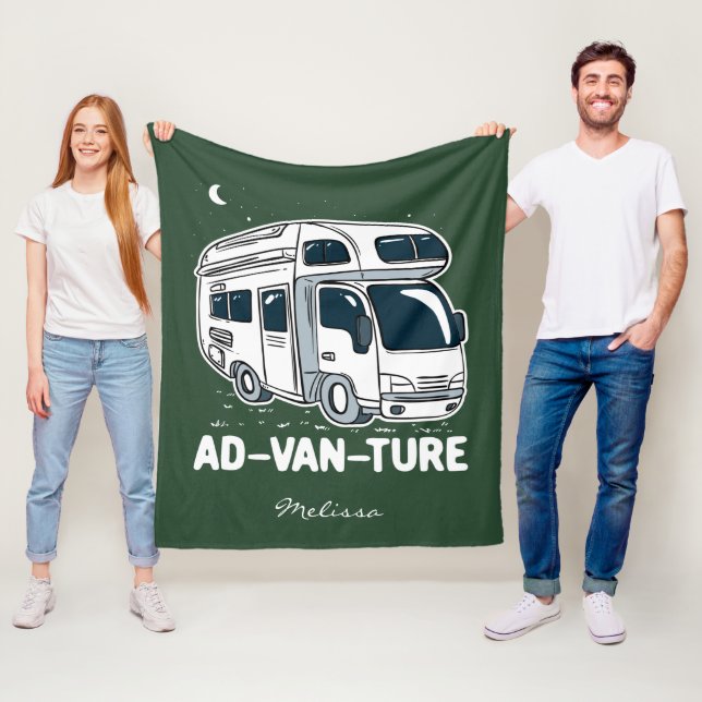 Camper Van Camping Adventure Gag Fleece Blanket (In Situ)