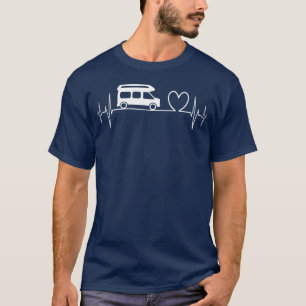 Camper Van camping Ecg heartbeat heart white frien T-Shirt