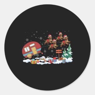 Camper Van Dachshund Dog Sleigh Santa Hat Christma Classic Round Sticker