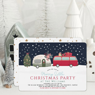 Camper Van Navy Merry Little Christmas Party Invitation
