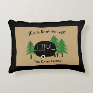 Camper Van Tan and Black Decorative Cushion