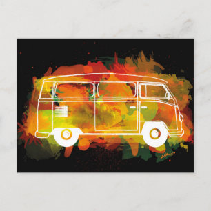 Camper Van Watercolour Black Postcard