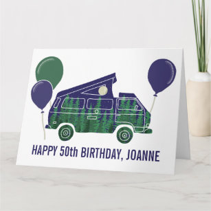 Camper Van with Pop Up Tent Custom Text Card