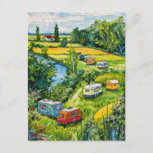 Camper Vans by Tulip Fields Fantasy Painting Postcard