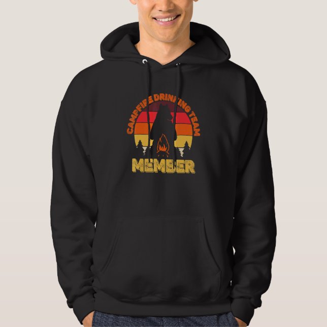 Campers Campfire Drinking Team Member Camping Bear Hoodie (Front)