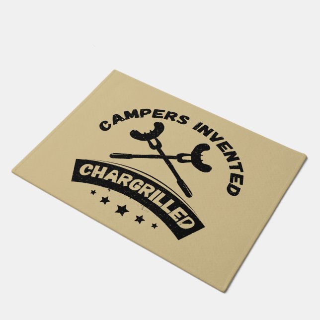 Campers Invented Chargrilled Funny Campfire Joke Doormat (Angled)