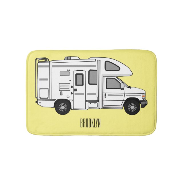 Campervan cartoon illustration bath mat (Front)
