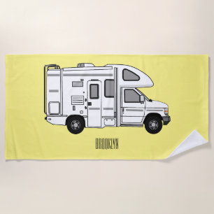 Campervan cartoon illustration beach towel