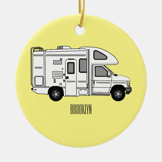Campervan cartoon illustration ceramic tree decoration (Front)