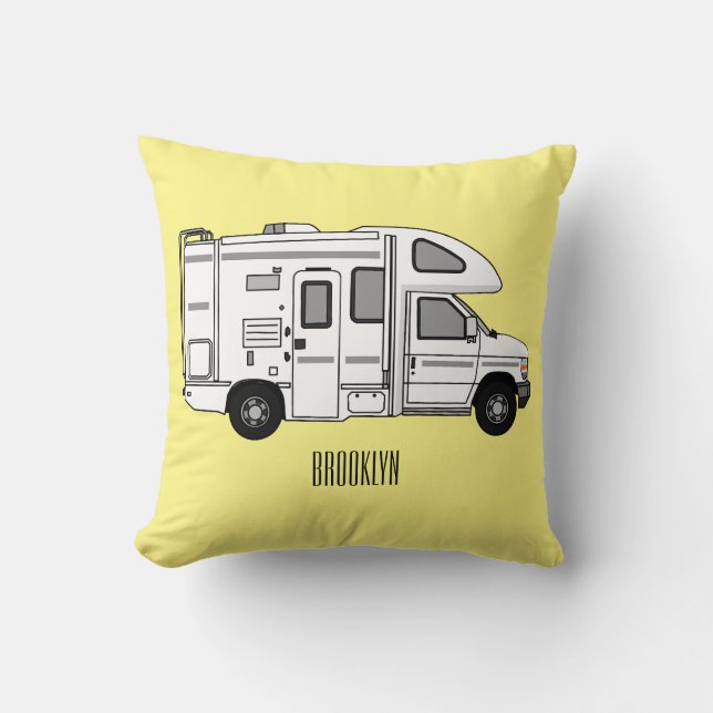 Campervan cartoon illustration cushion (Front)