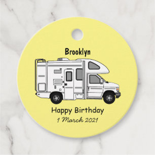 Campervan cartoon illustration favour tags