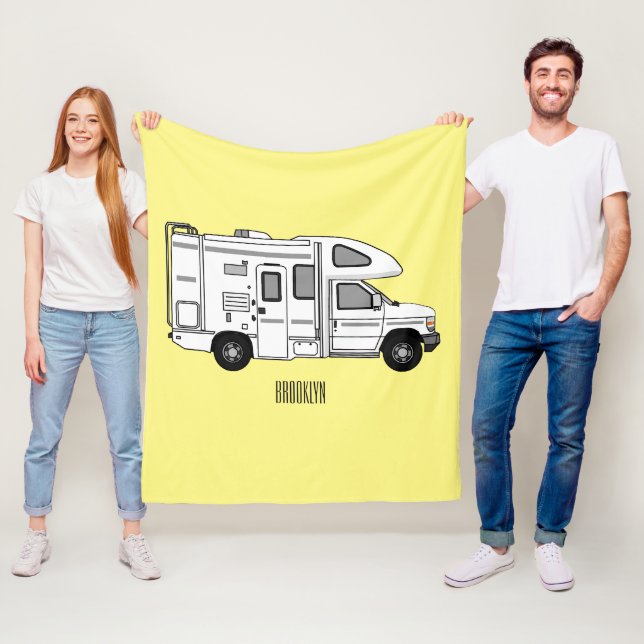 Campervan cartoon illustration fleece blanket (In Situ)