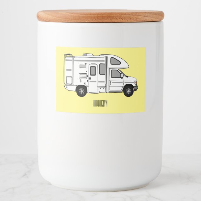 Campervan cartoon illustration food label (Front)