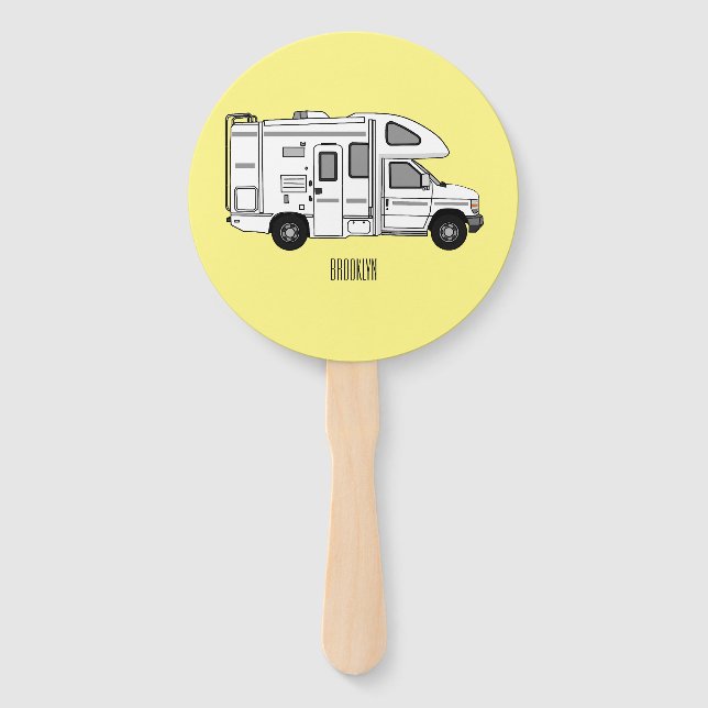 Campervan cartoon illustration hand fan (Front)