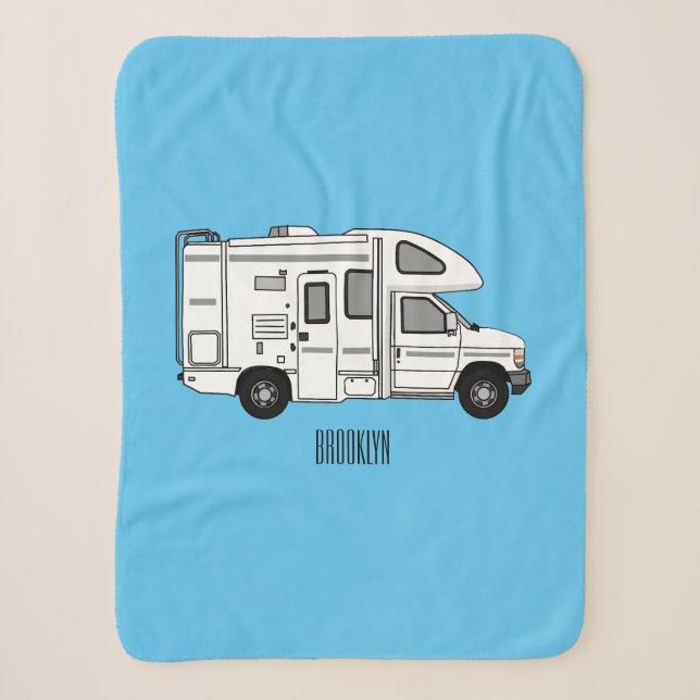 Campervan cartoon illustration sherpa blanket (Front)