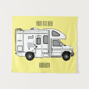 Campervan cartoon illustration tapestry