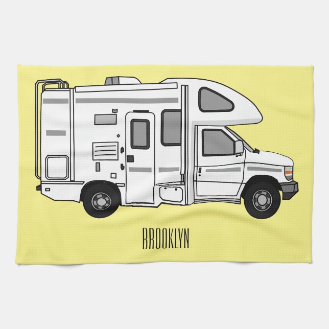 Campervan cartoon illustration tea towel (Horizontal)