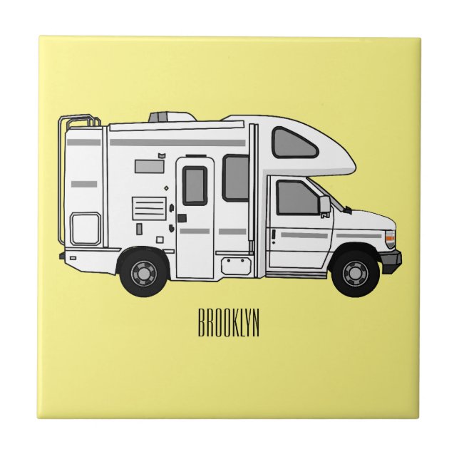 Campervan cartoon illustration tile (Front)