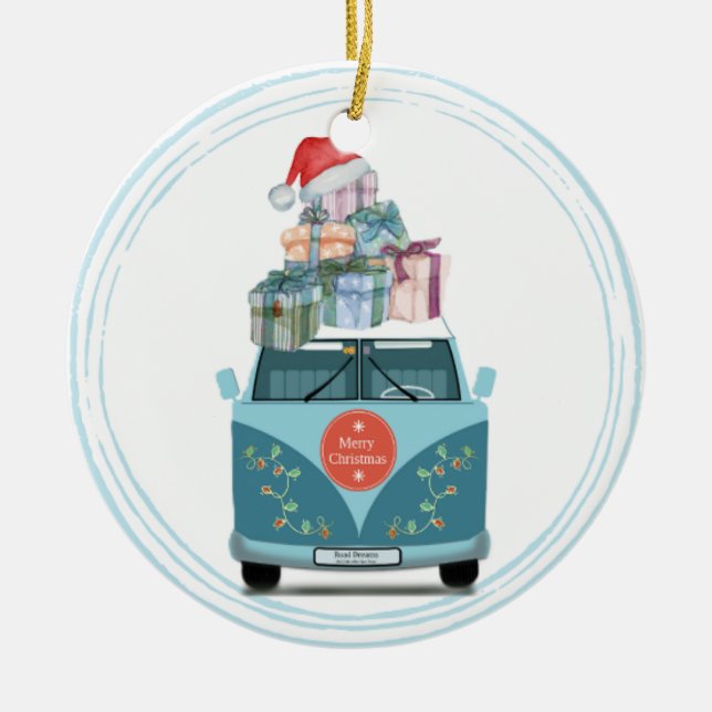 Campervan Christmas Ceramic Ornament (Front)