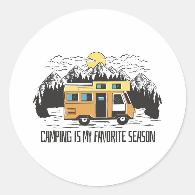 Campervan Mountain Retreat Classic Round Sticker (Front)