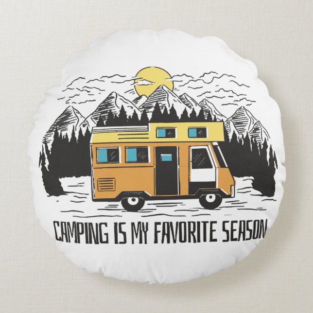 Campervan Mountain Retreat Round Cushion (Front)