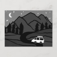 Campervan Mountains Vanlife RV Moon B&W