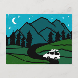 Campervan Mountains Vanlife RV Moon Postcard