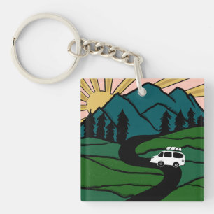 Campervan Mountains Vanlife RV Sunrise Key Ring