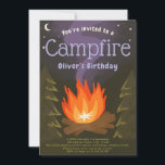 Campfire adventure kids birthday party invitation<br><div class="desc">This birthday party invitation features an illustration of a glowing campfire and forest trees against a dark night sky background with stars and a moon. This would be perfect for an adventure themed birthday or anybody hosting a campfire or bonfire party.</div>