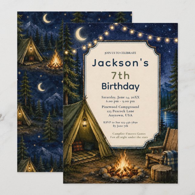 Campfire Adventure Woodland Birthday Invitation (Front/Back)