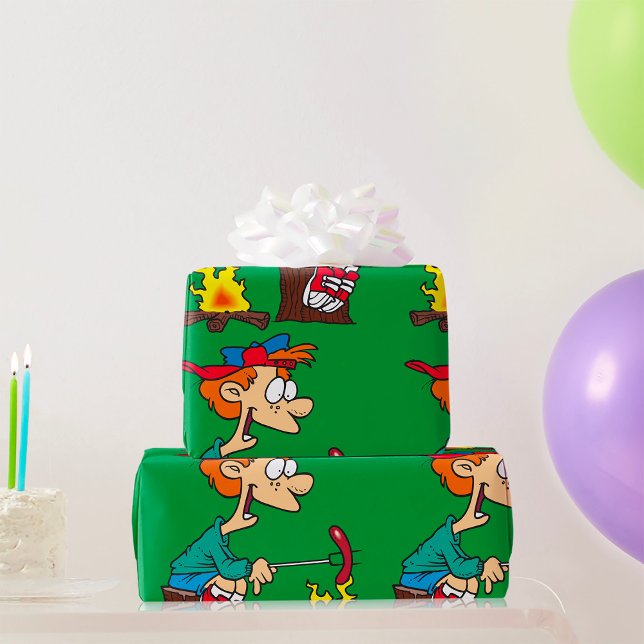 Campfire Boy Roasting Hot Dog Wrapping Paper (Creator Uploaded)