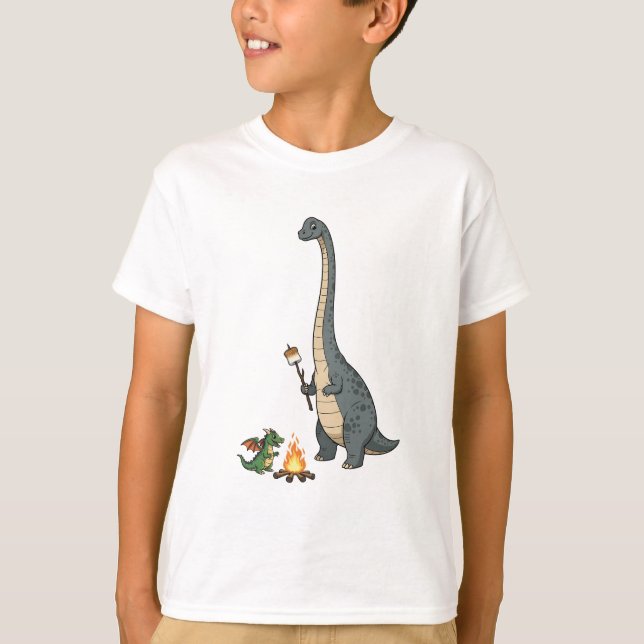 Campfire Brontosaurus and Little Dragon Kids T-Shirt (Front)