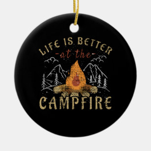 Campfire Camping Design Ceramic Tree Decoration