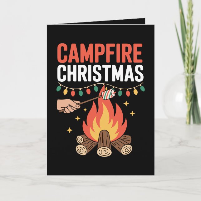 Campfire Christmas Marshmallow Roast Fire Lights Card (Front)