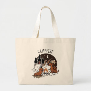 Campfire Dachshund Dogs Camping Night Large Tote Bag