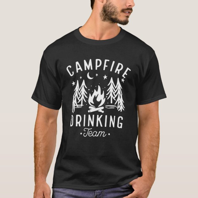 Campfire Drinking Team Happy Camper Camping Lover T-Shirt (Front)