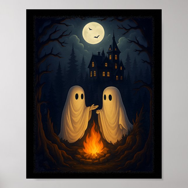 Campfire Ghost Shirt Haunted Forest Bonfire Cute  Poster (Front)