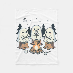 Campfire Ghost Spooky Marshmallow Halloween Bonfir Fleece Blanket