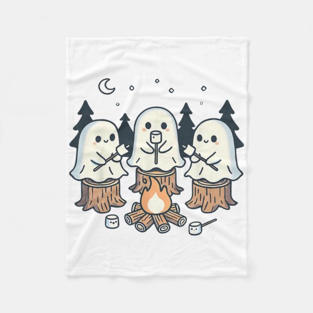 Campfire Ghost Spooky Marshmallow Halloween Bonfir Fleece Blanket (Front)