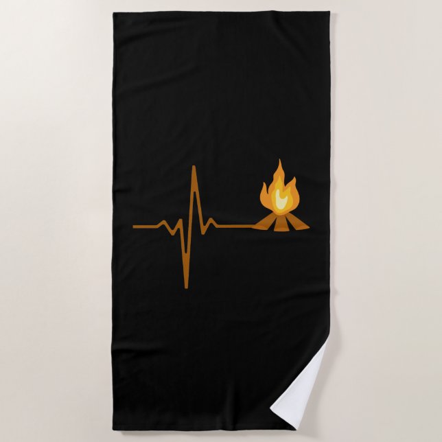 Campfire Heartbeat Camping Beach Towel (Front)