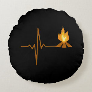 Campfire Heartbeat Camping Round Cushion