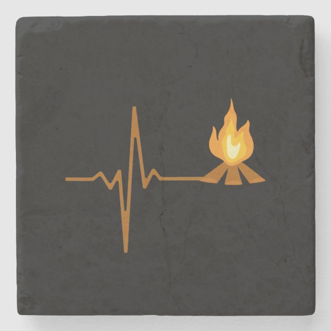 Campfire Heartbeat Camping Stone Coaster (Front)