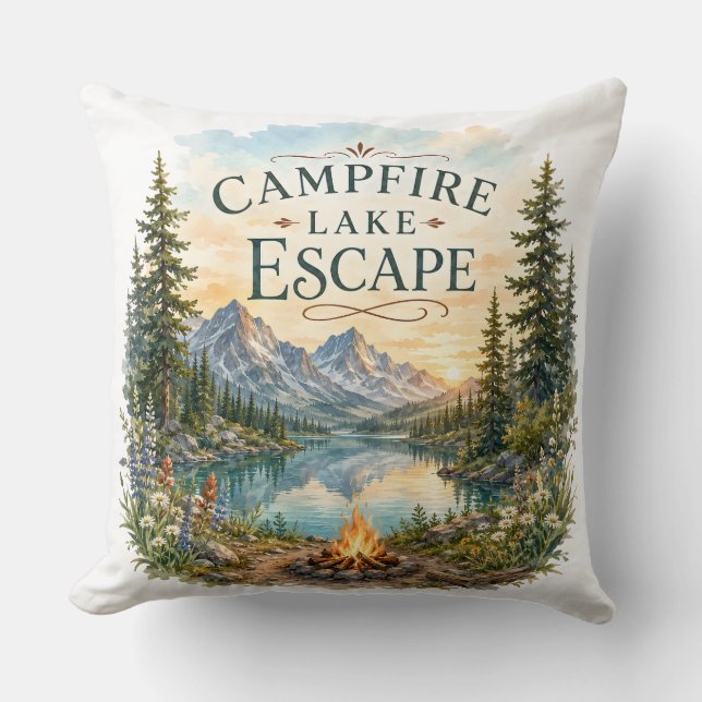 Campfire Lake Escape Mountain Wilderness Camping  Cushion (Front)