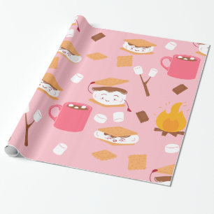 campfire marshmallow chocolate smores pink wrapping paper