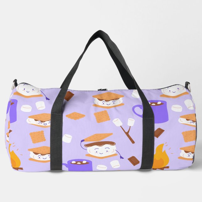 campfire marshmallow chocolate smores purple duffle bag (Front)
