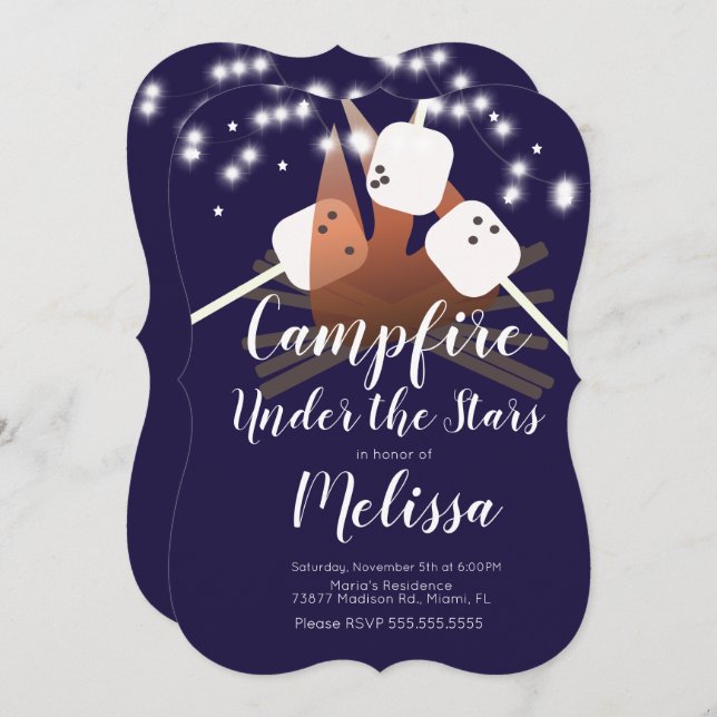 Campfire Marshmallows Stars Camping Outdoor Party Invitation (Front/Back)