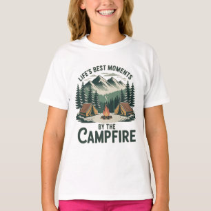 Campfire Moments - Girls’ Tents & Mountains Kids’ T-Shirt
